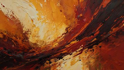 abstract painting with thick, textured oil strokes in warm colors