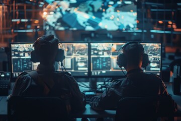 Government surveillance agency and military joint operation agent working at system control center