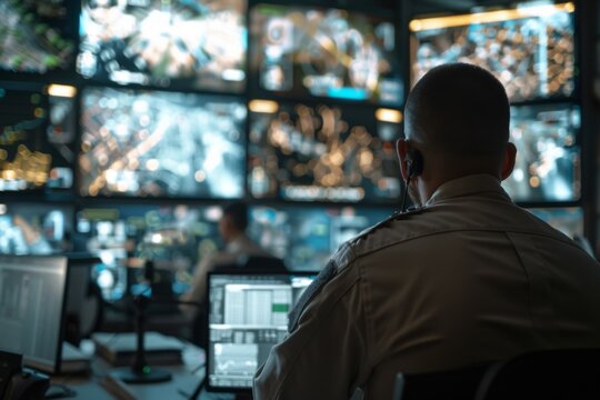 Government surveillance agency and military joint operation agent working at system control center