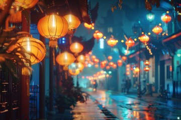 Enchanting mid autumn festival in china lantern lit on city street at night