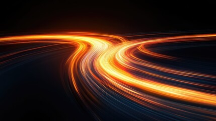 Abstract light trails forming a twisting, curving path against a dark background, suggesting a journey or road.