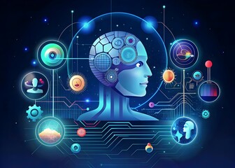 Fototapeta premium Artificial Intelligence Brain Technology Innovation Networking Insights Future