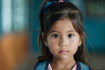 Portrait of a little girl for the first day of school