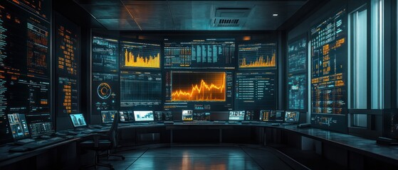 A Futuristic Control Room Filled With Data and Monitors