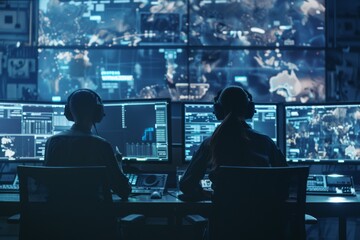 Government surveillance agency and military joint operation agent working at system control center