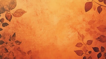 A textured orange background with leaf silhouettes, suitable for design and decoration.