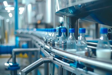 Fototapeta premium Milk processing plant flow pasteurization units for milk safety
