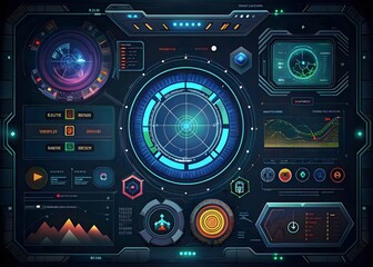 Obraz premium Futuristic Data Visualization Dashboard Interface Control System Design Elements
