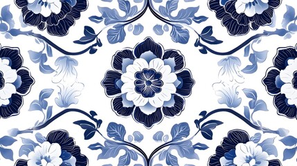 Blue Blossom Chinoiserie: An intricate floral pattern inspired by classic blue and white Chinese porcelain design. 