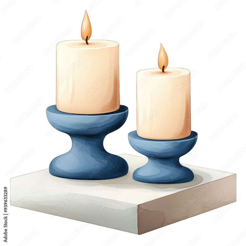 Poster two elegant candles with flame on a decorative stand, perfect for creating a warm and inviting atmos