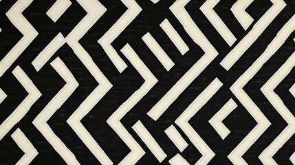 Fototapeta premium A striking black and white pattern of interlocking chevrons, emphasizing bold lines and geometric precision.