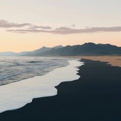 Obraz premium Desolate beach, waves slowly reclaiming the shore, 3D illustration
