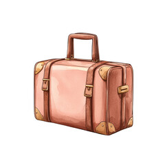 Warm-toned vintage luggage bag with leather details, perfect for travel-themed projects and retro designs. transparent background watercolor style