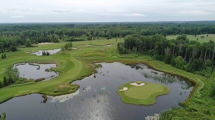 Scenic view of Katke Golf Course in Big Rapids, Michigan, captured with vibrant greens and expansive fairways, showcasing the natural beauty of this iconic course.