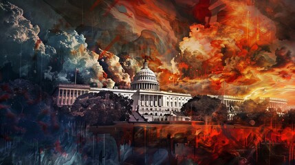 Artistic depiction of the 2024 US election, blending contemporary design elements with bold political themes, captured in a stylized and modern visual.