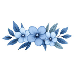 Obraz premium A beautiful illustration of blue flowers with leaves, perfect for decoration, invitations, and floral designs. transparent background watercolor style