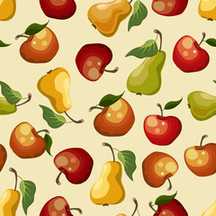 Seamless pattern from apples and pears.Apples and pears on a colored background in a seamless pattern.