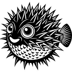 Porcupine Fish Silhouette Black Vector