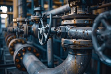 Maze of catwalks and pipes in industrial building