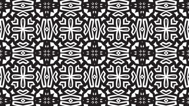 Seamless black and white geometric pattern with intricate detail.