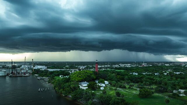 Time lapse of Heavy clouds of a storm front over the the city of Jupiter