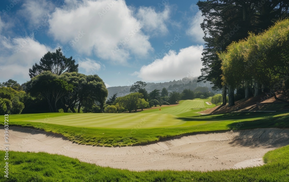 Sticker San Francisco golf club with scenic views of the lush green course and surrounding landscape.