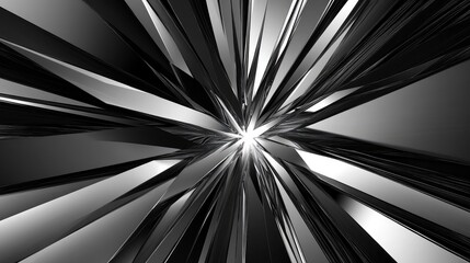 A modern abstract starburst with sharp, angular lines in monochrome, evoking a sense of power and intensity.