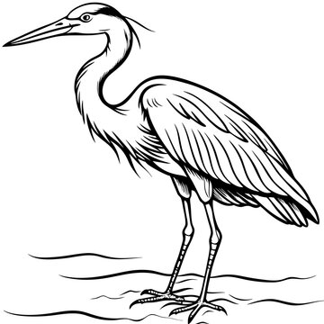 recommend clip art: Minimalist Heron Line Art Elegant Bird Outline in Water