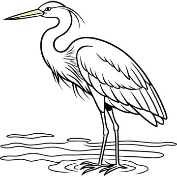 recommend clip art: Minimalist Heron Line Art Elegant Bird Outline in Water