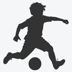 Dynamic Young Football Player Kicking a Ball Silhouette Vector