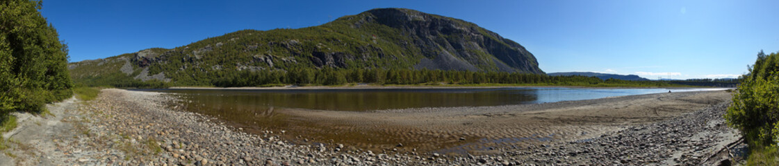 Panoramic view of Altaelva river at Alta in Troms county, Norway, Europe
