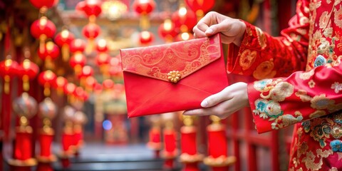 Fototapeta premium Red Envelope Gift in Chinese New Year Celebration, Chinese New Year, Red Envelope, Gift, Tradition
