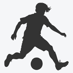 Dynamic Young Football Player Kicking a Ball Silhouette Vector
