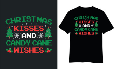 Fototapeta premium Christmas kisses and candy cane wishes t-shirt design.
