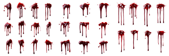 set of Halloween vampire bite marks with fake blood dripping on a transparent background