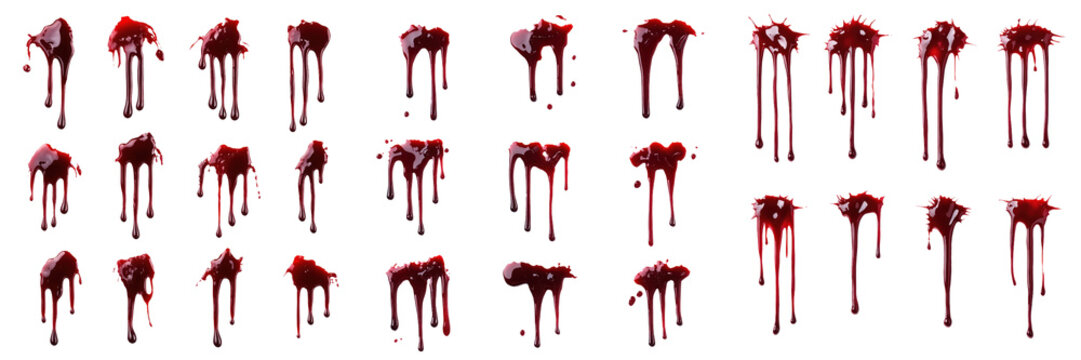 set of Halloween vampire bite marks with fake blood dripping on a transparent background