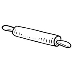 Rolling pin hand drawn doodle. Dough rolling device. Wooden tool. Kitchenware. Tableware. Kitchen utensils. Vector sketch line art illustration.