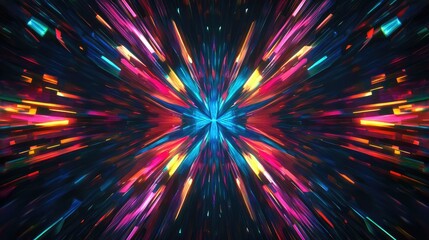 A high-energy abstract starburst pattern with neon colors and sharp lines, creating a futuristic vibe.