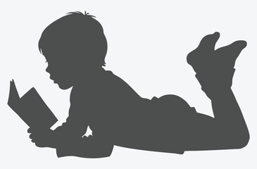 Enchanting Silhouette of a Child Lying Down and Reading  Captivating Vector Illustration