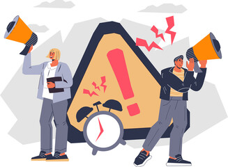 Important notification and promotion concept. Business people warning about important news, advertising SMM marketing campaign.