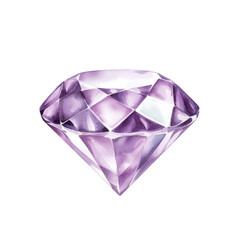 A stunning purple diamond showcasing intricate facets and brilliant clarity, perfect for jewelry or decorative art. transparent background watercolor style