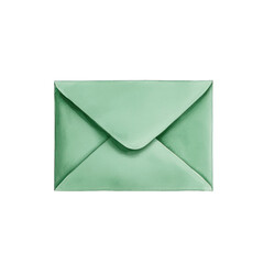 A stylish green envelope, perfect for invitations, letters, or greeting cards, showcasing a modern design and vibrant color. transparent background watercolor style