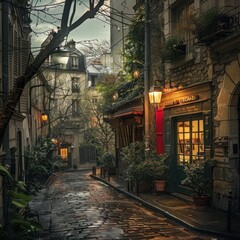 Fototapeta premium Cobblestone Street in Paris, France