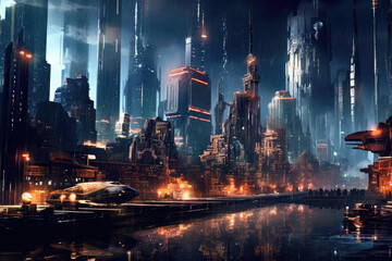 generated illustration of cyberpunk streets illustration futuristic city dystoptic artwork