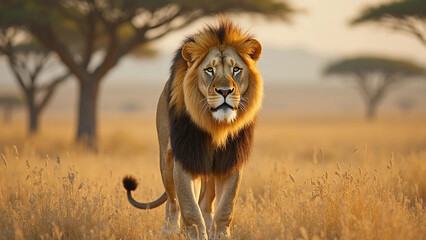 Portrait of a great lion, widescreen 16:9, 300 dpi, with free space for text