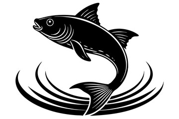 A fish jumping out of the water ripple vector art illustration with splash white background