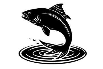 A fish jumping out of the water ripple vector art illustration with splash white background