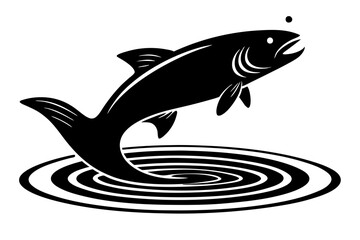 A fish jumping out of the water ripple vector art illustration with splash white background