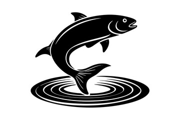 A fish jumping out of the water ripple vector art illustration with splash white background