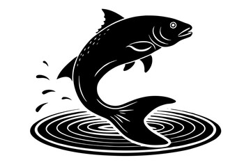 A fish jumping out of the water ripple vector art illustration with splash white background